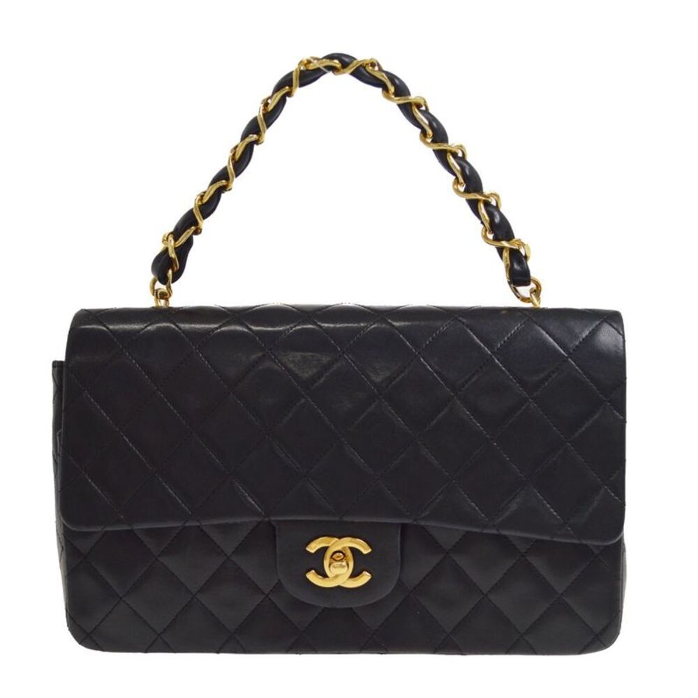 Chanel Vintage Classic Single Flap Quilted Lambskin Black Leather Handbag